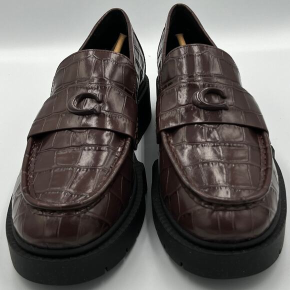 NWB Coach Leah Embossed Croc Leather Loafer Maple Women's Size 10 B - Picture 1 of 8
